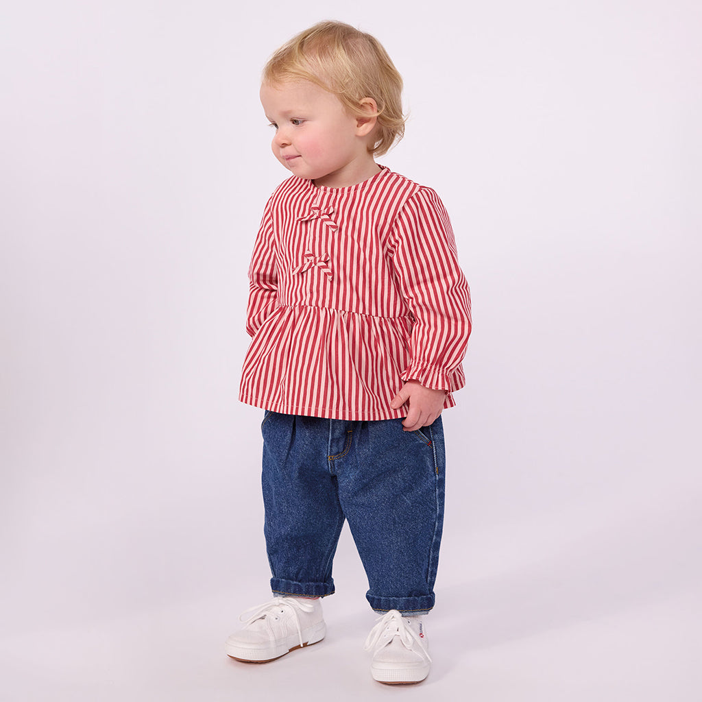 Petit Bateau Baby Blouse Chili Red And Rose Pink Stripes