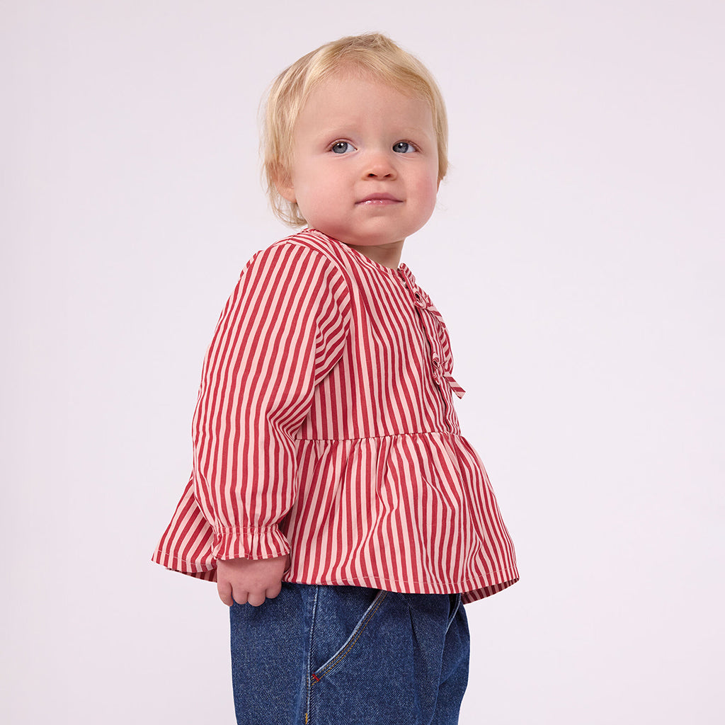 Petit Bateau Baby Blouse Chili Red And Rose Pink Stripes