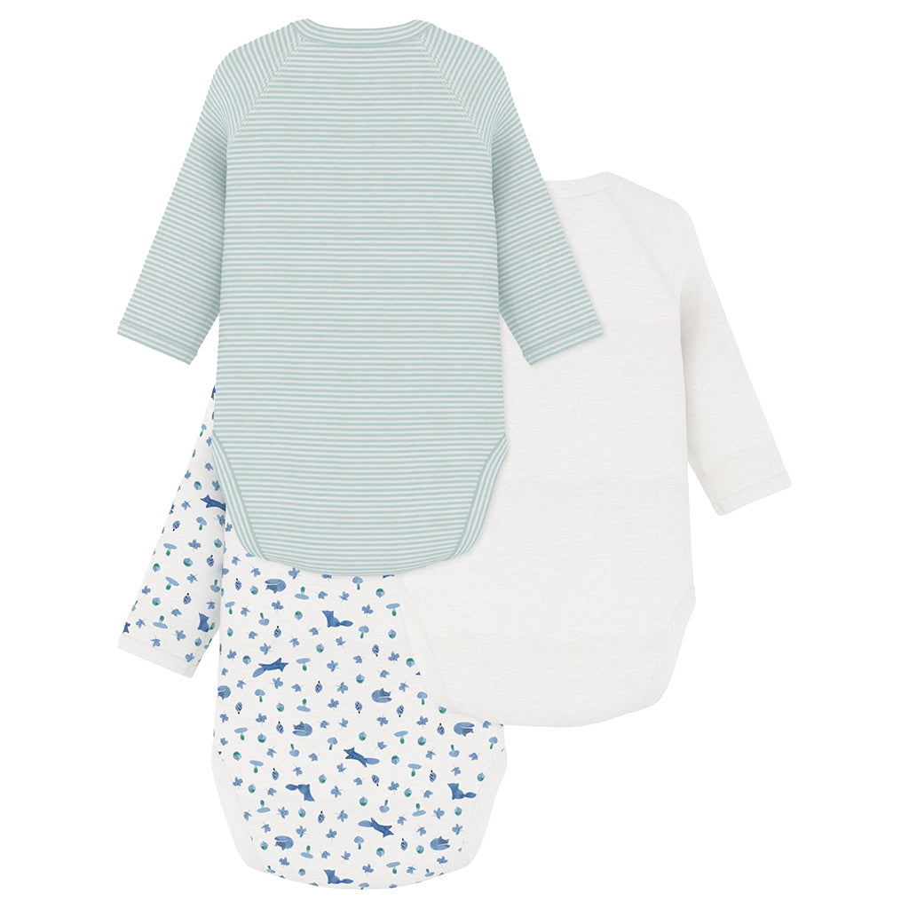 Petit Bateau Baby Set Of Three Wrap Bodysuits Spray Green