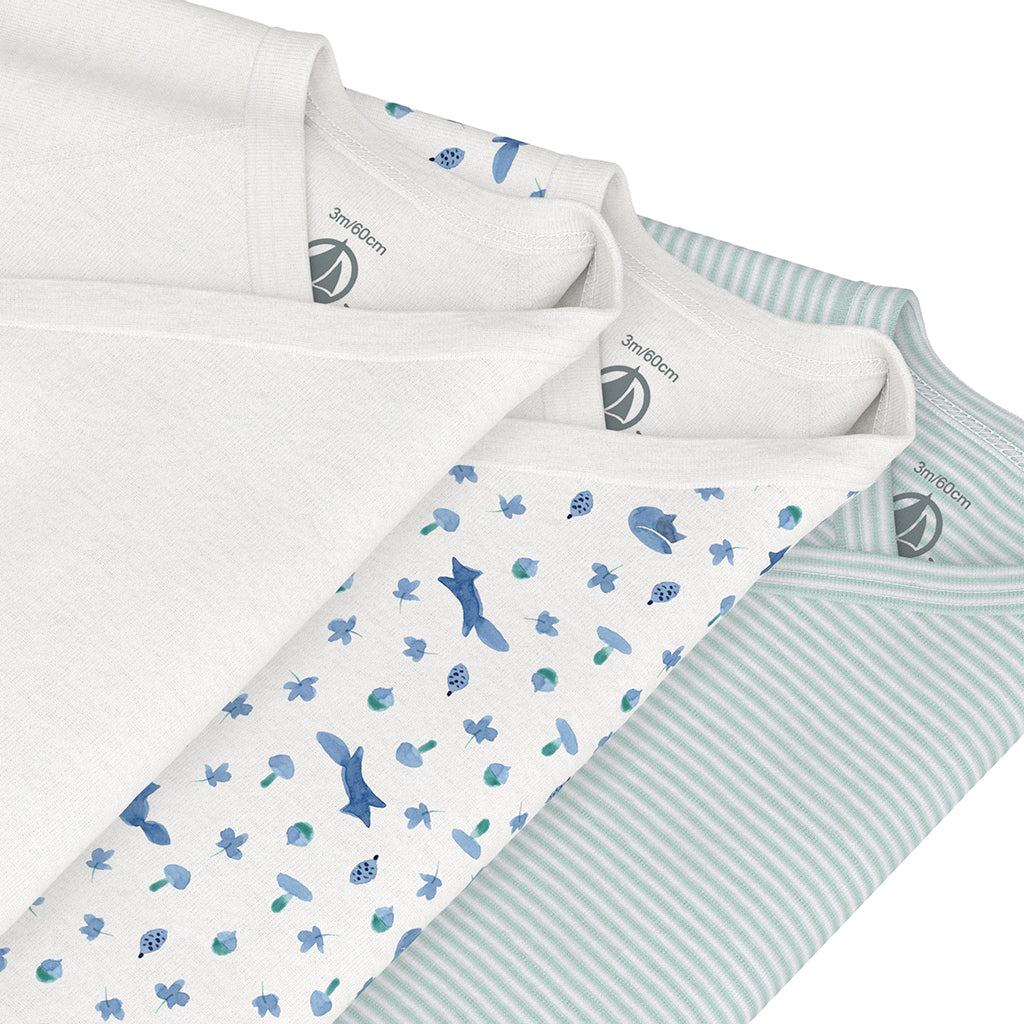 Petit Bateau Baby Set Of Three Wrap Bodysuits Spray Green