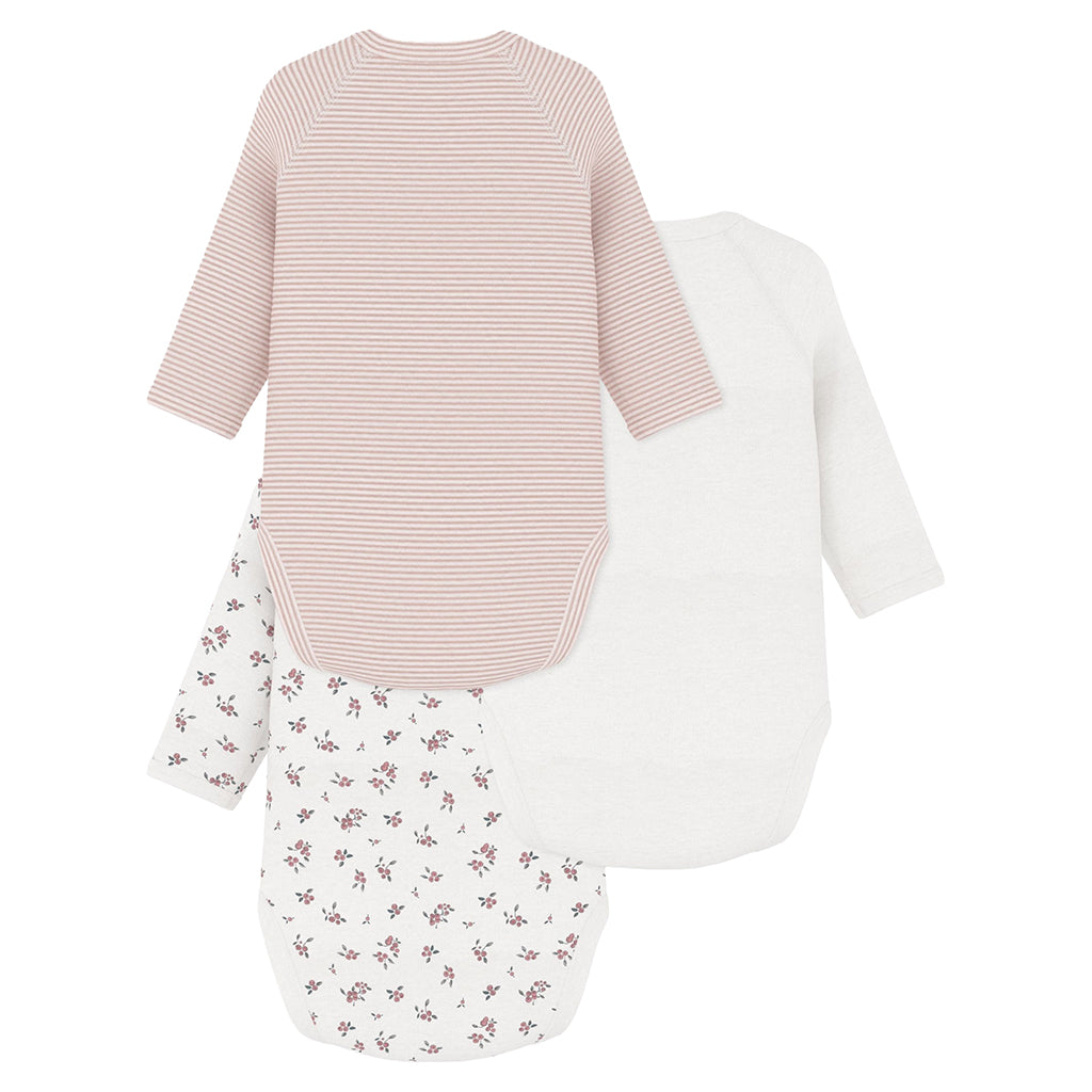 Petit Bateau Baby Set Of Three Wrap Bodysuits Charming Pink Floral