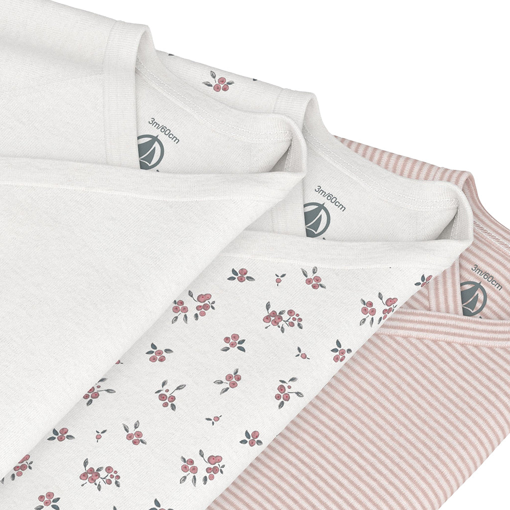 Petit Bateau Baby Set Of Three Wrap Bodysuits Charming Pink Floral
