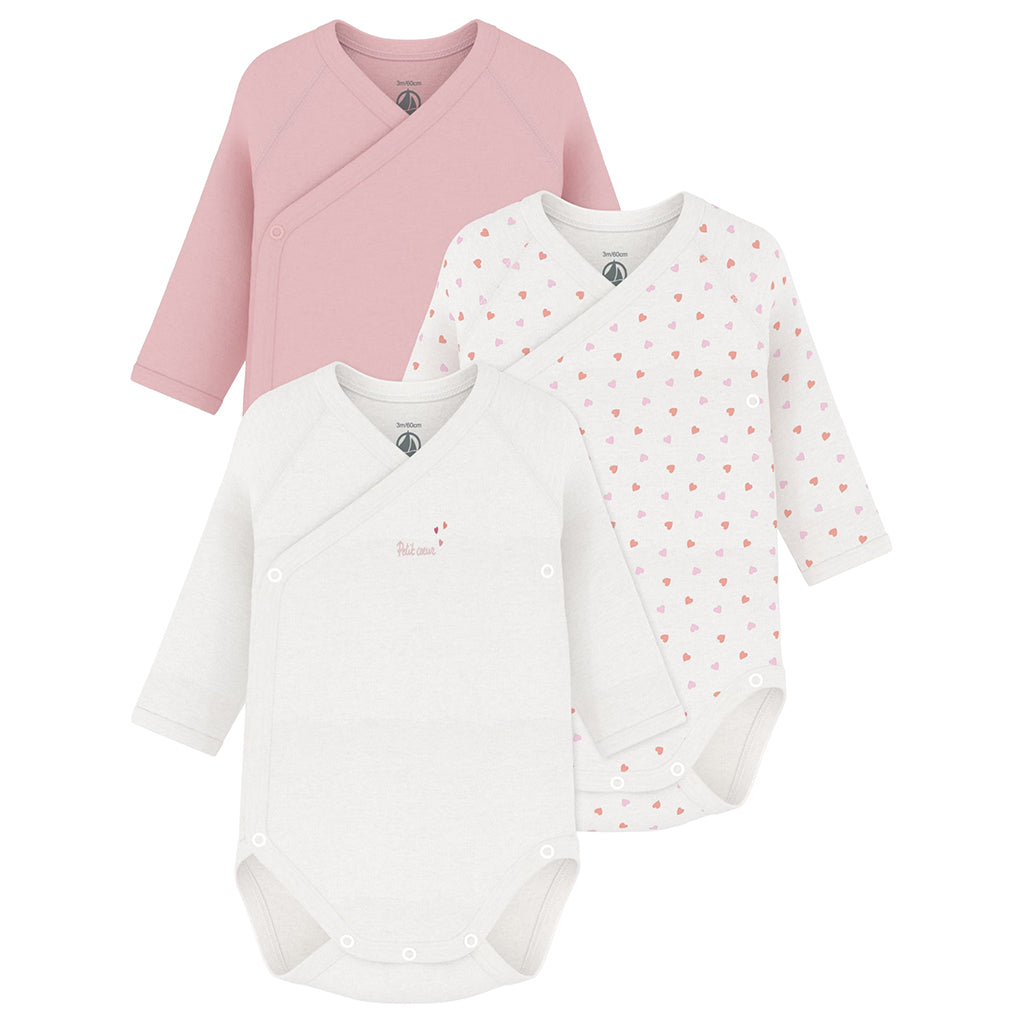 Petit Bateau Baby Set Of Three Wrap Bodysuits Charming Pink