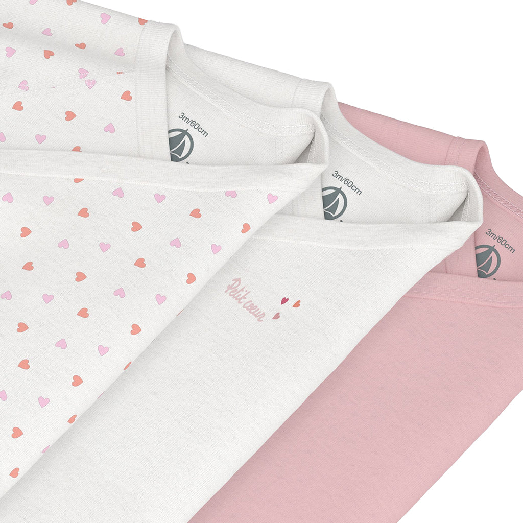 Petit Bateau Baby Set Of Three Wrap Bodysuits Charming Pink