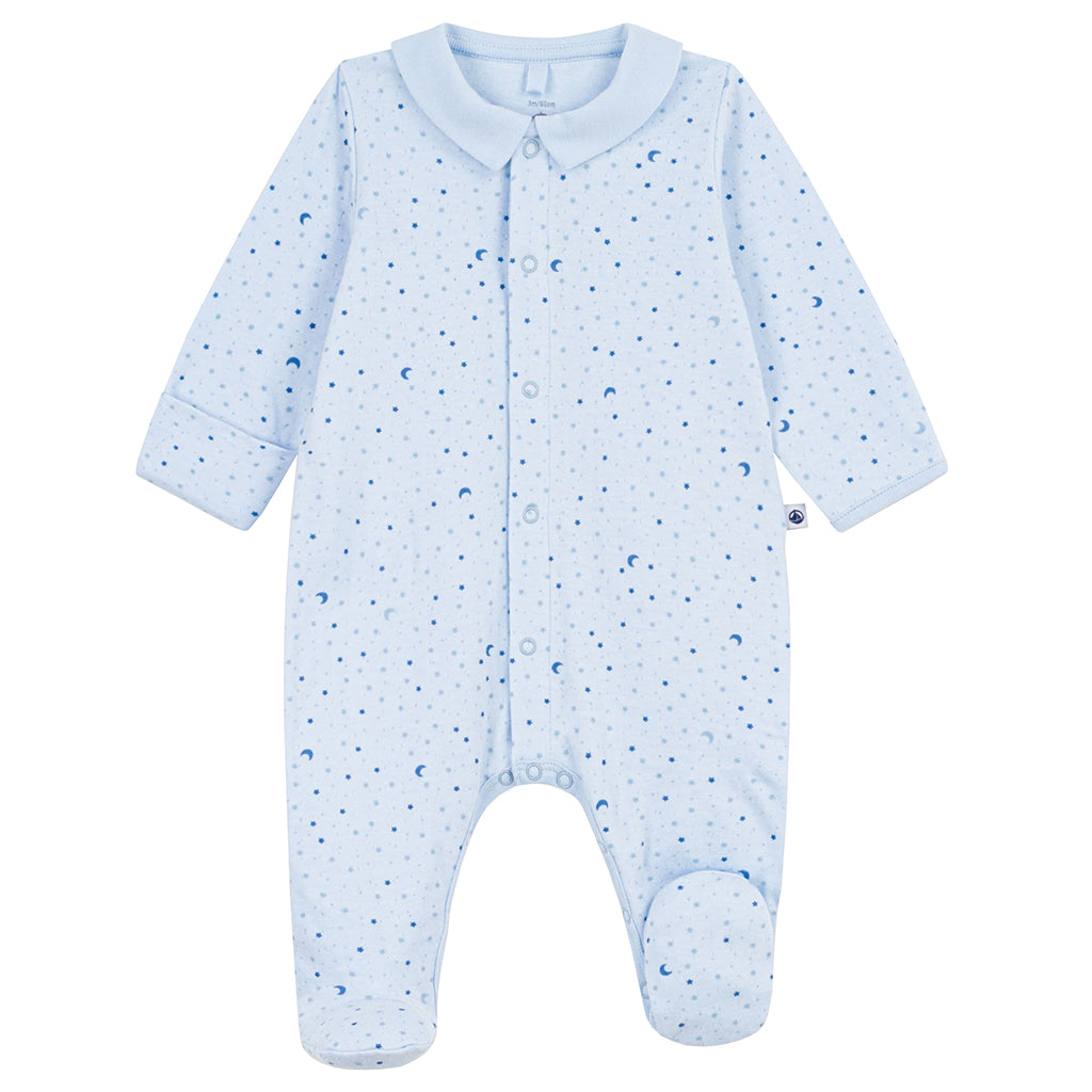 Petit Bateau Baby Collared Pyjamas Toudou Blue Star Print