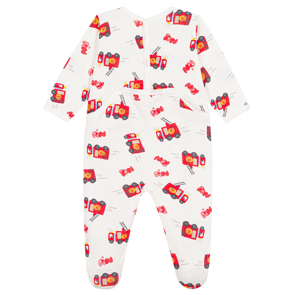 Petit Bateau Baby Pyjamas White With Fire Truck Print
