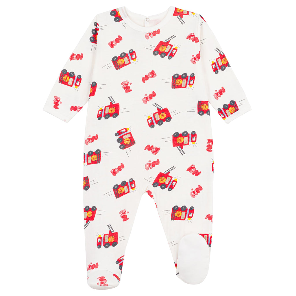 Petit Bateau Baby Pyjamas White With Fire Truck Print