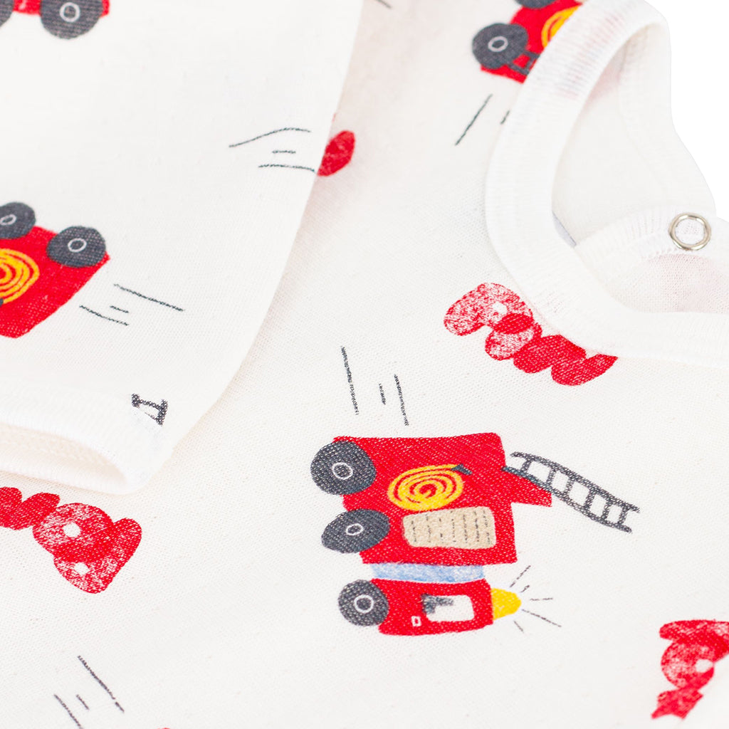 Petit Bateau Baby Pyjamas White With Fire Truck Print