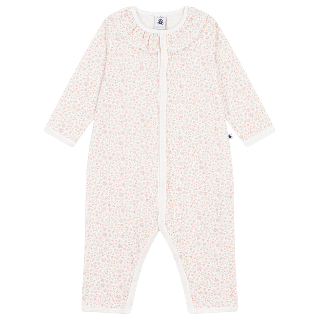 Petit Bateau Baby Ruffle Collar Pyjamas White With Floral Print