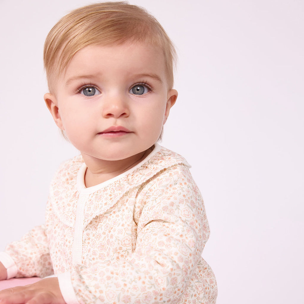Petit Bateau Baby Ruffle Collar Pyjamas White With Floral Print