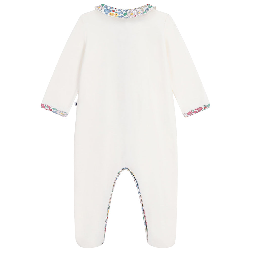 Petit Bateau Baby Collar Pyjamas White With Floral Print Trim