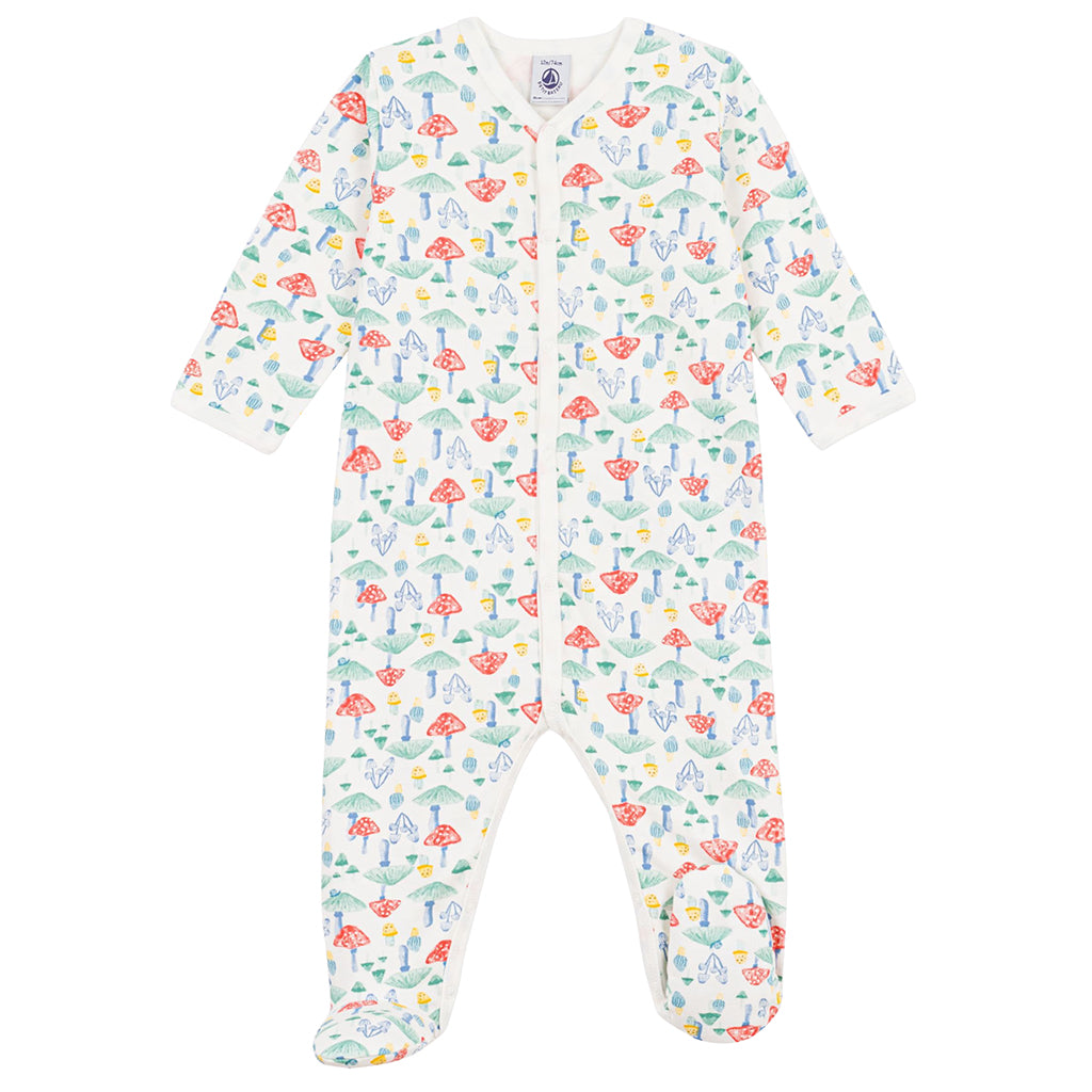 Petit Bateau Baby Pyjamas White With Multicolour Mushroom Print