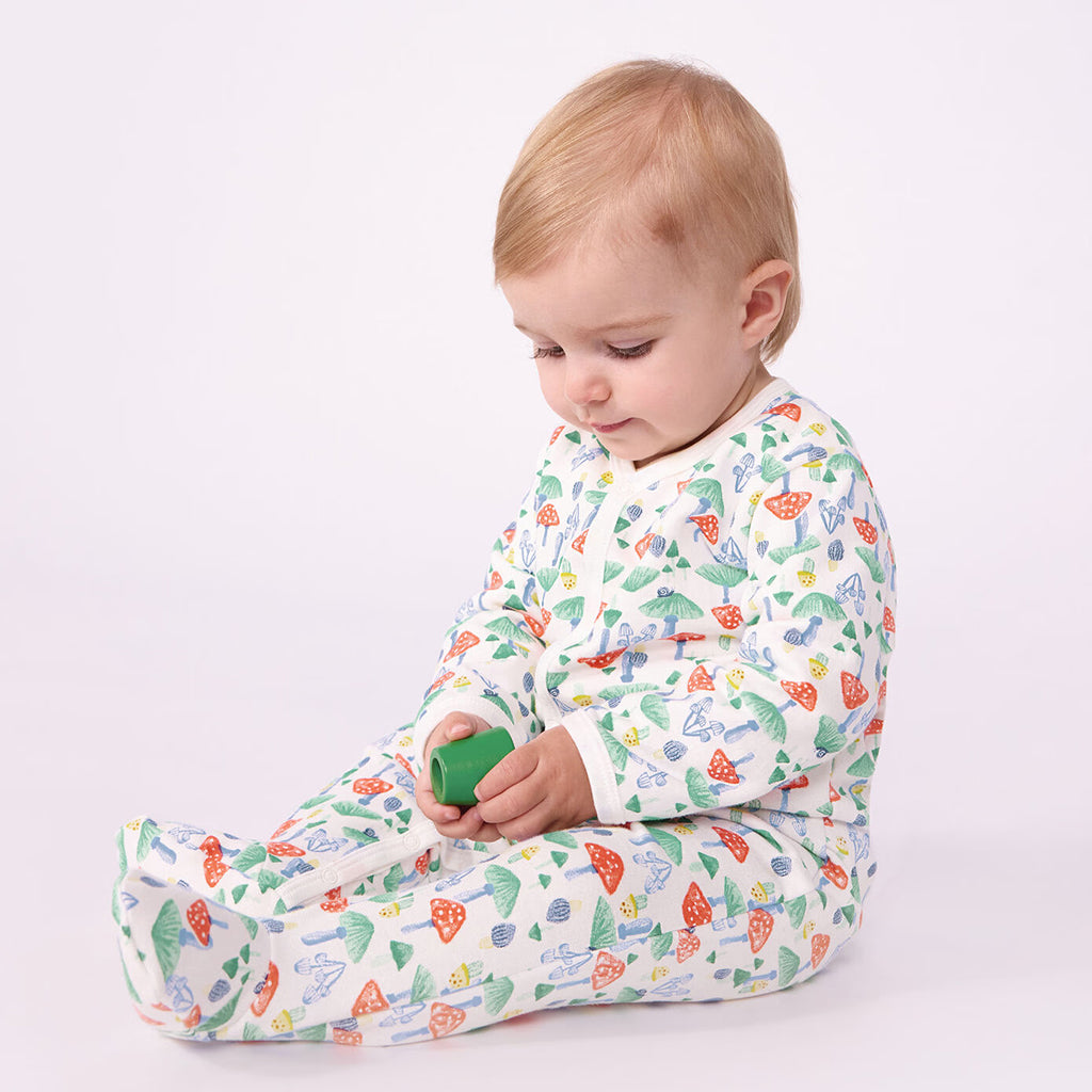Petit Bateau Baby Pyjamas White With Multicolour Mushroom Print