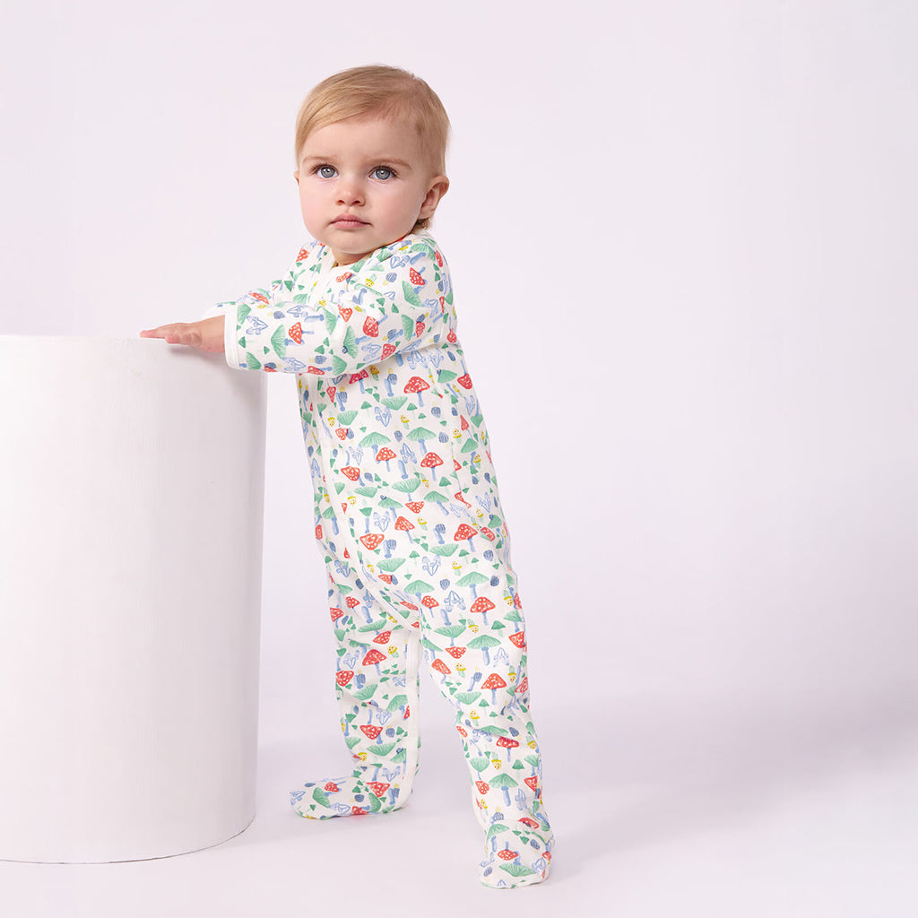 Petit Bateau Baby Pyjamas White With Multicolour Mushroom Print