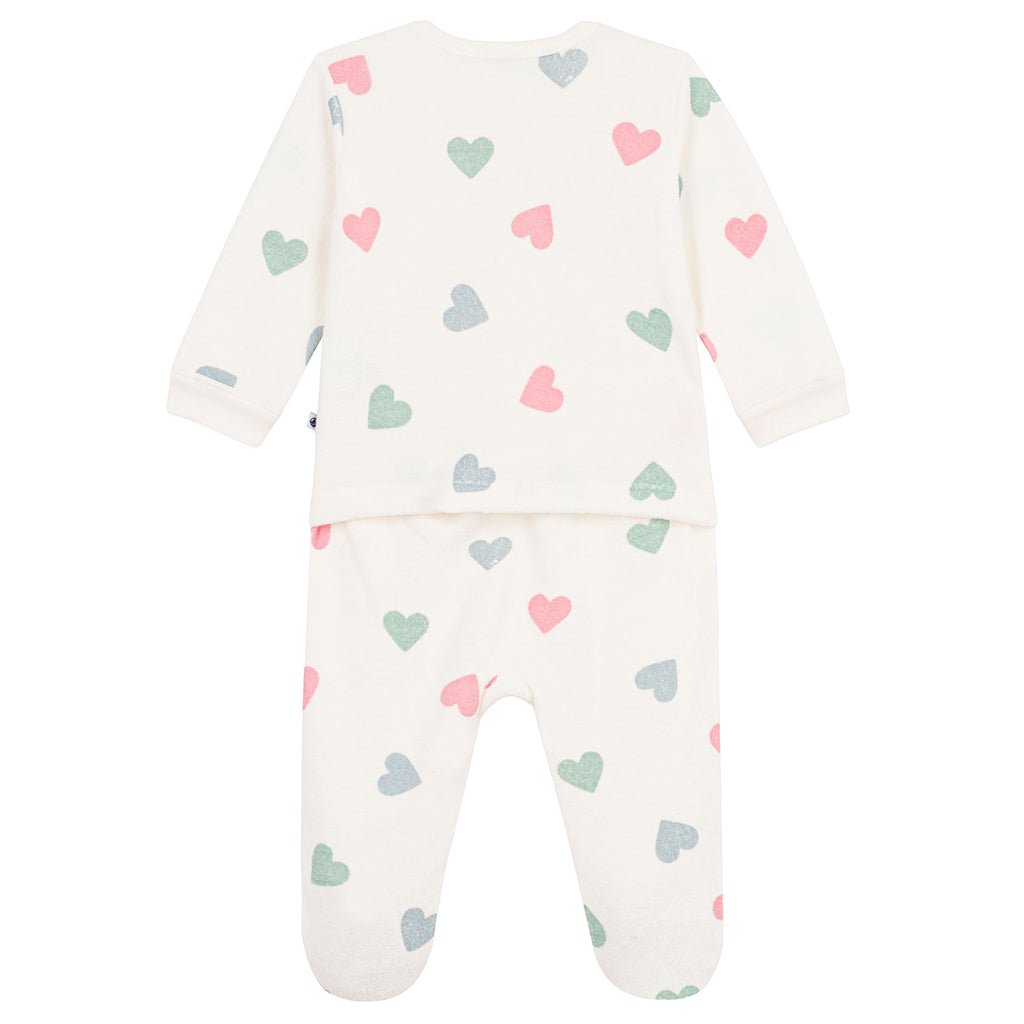 Petit Bateau Baby Pyjamas Milk Cream With Heart Print