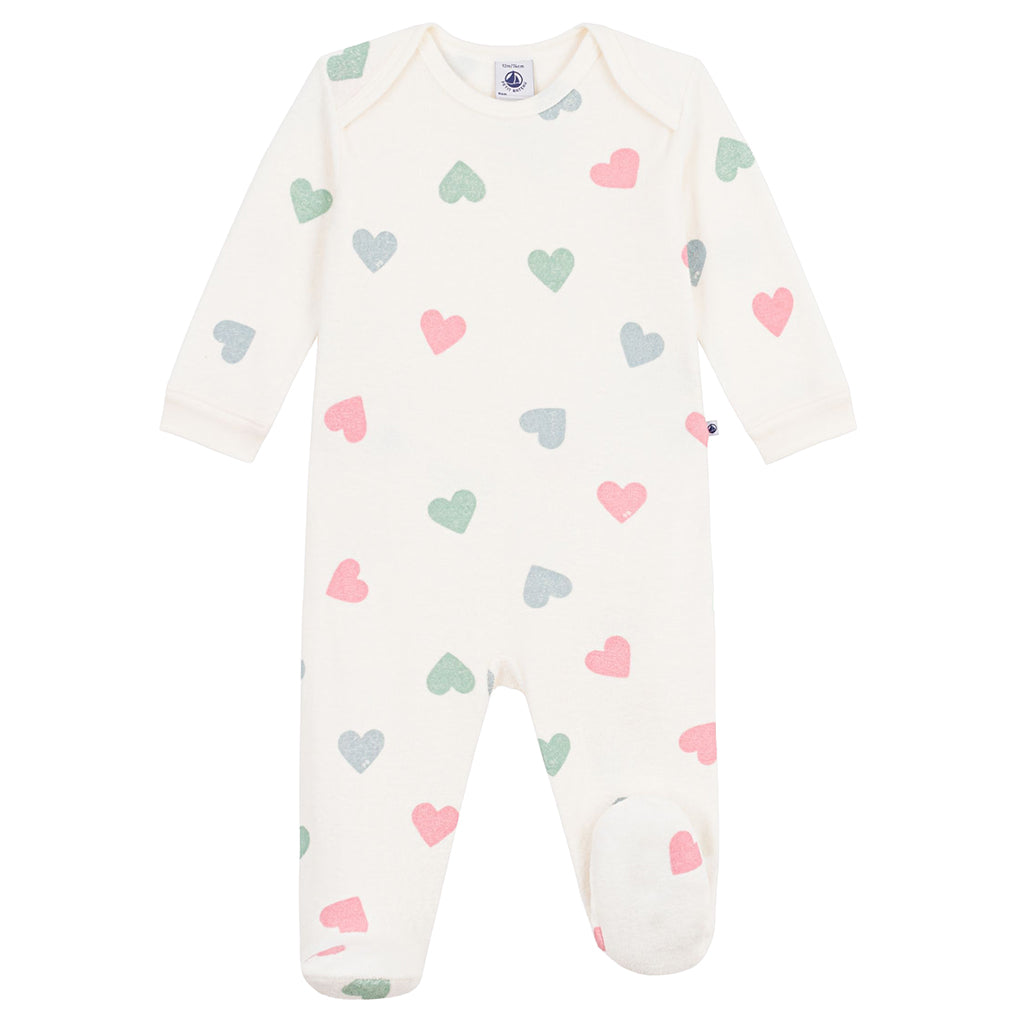 Petit Bateau Baby Pyjamas Milk Cream With Heart Print