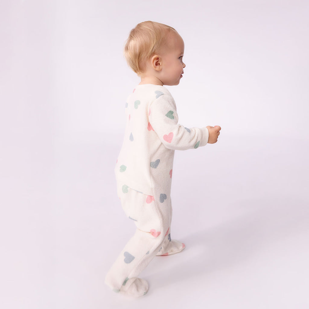Petit Bateau Baby Pyjamas Milk Cream With Heart Print