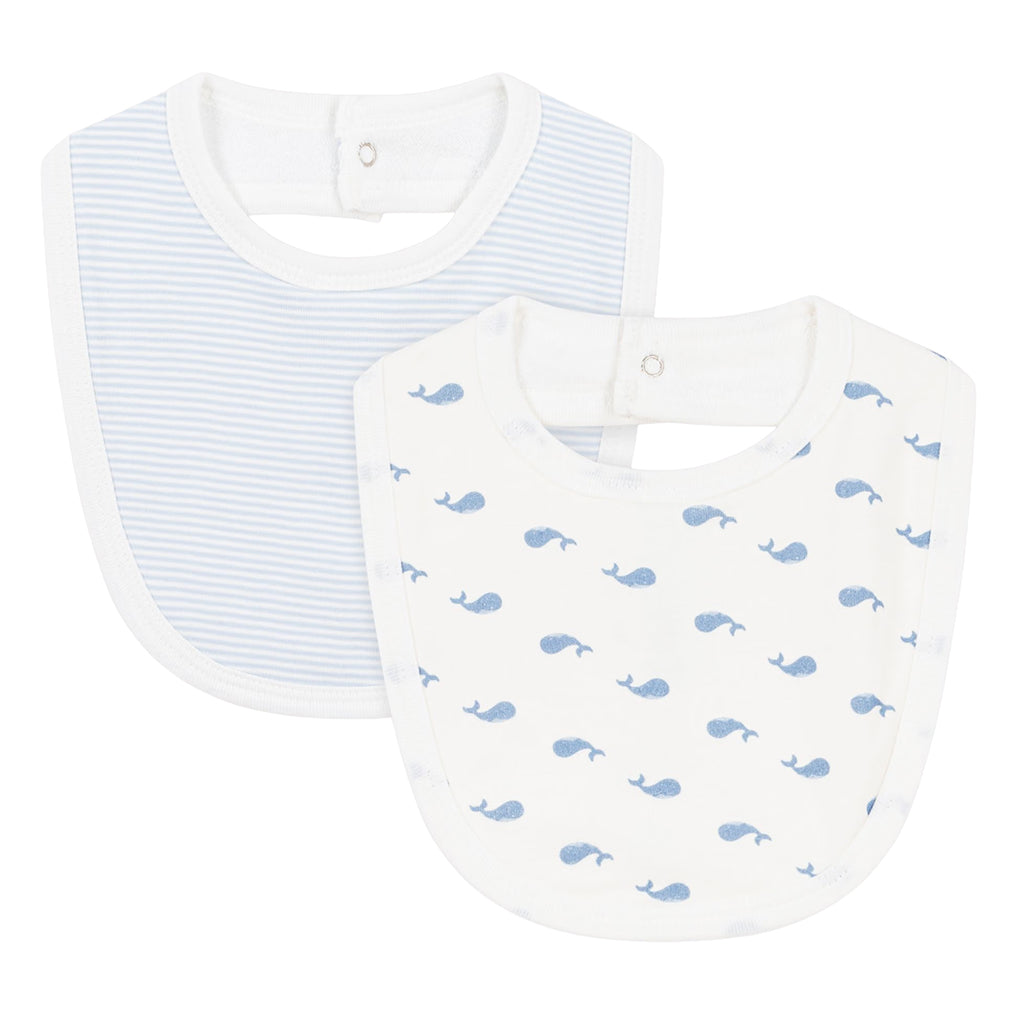 Petit Bateau Baby Set Of Two Bibs Whale Print Blue