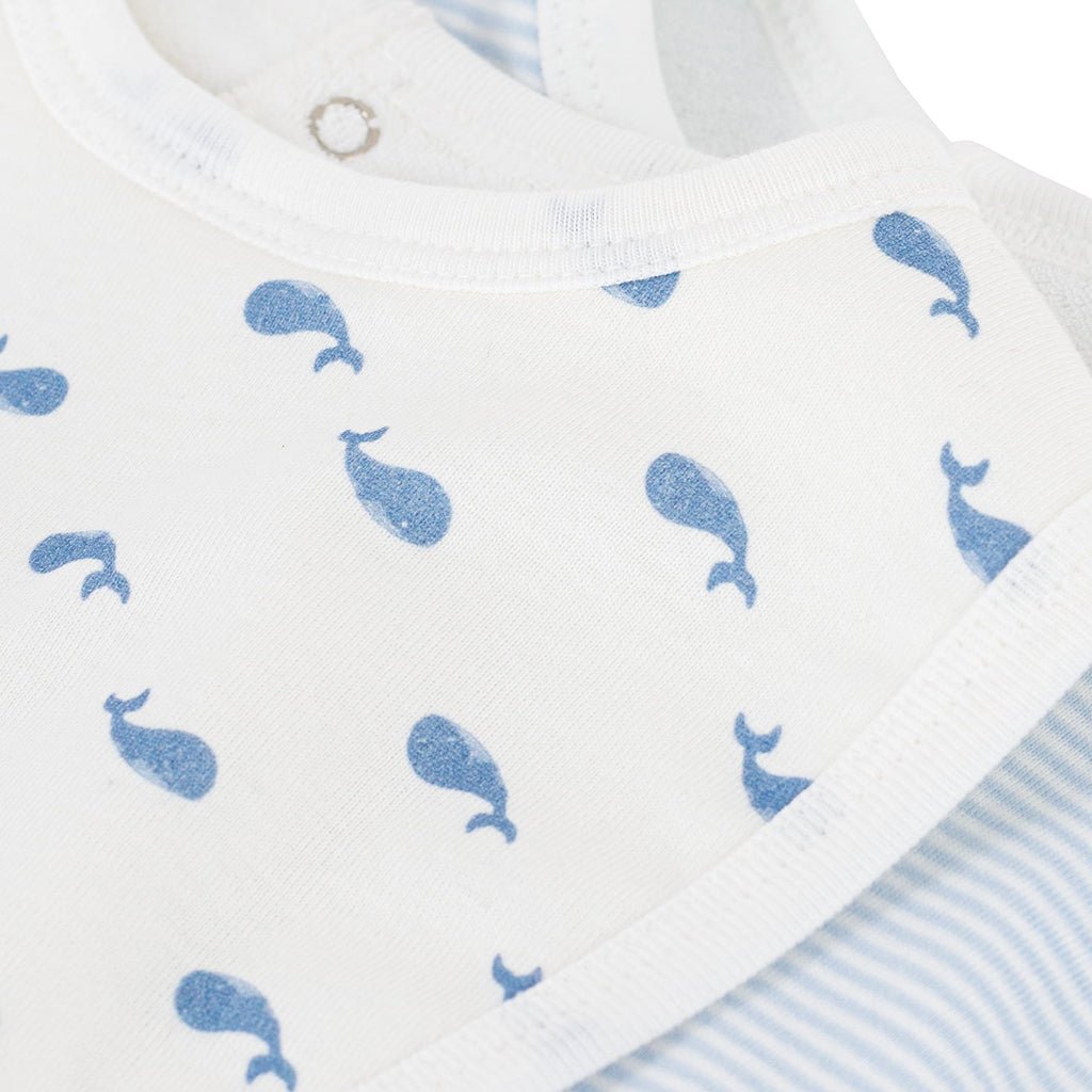 Petit Bateau Baby Set Of Two Bibs Whale Print Blue