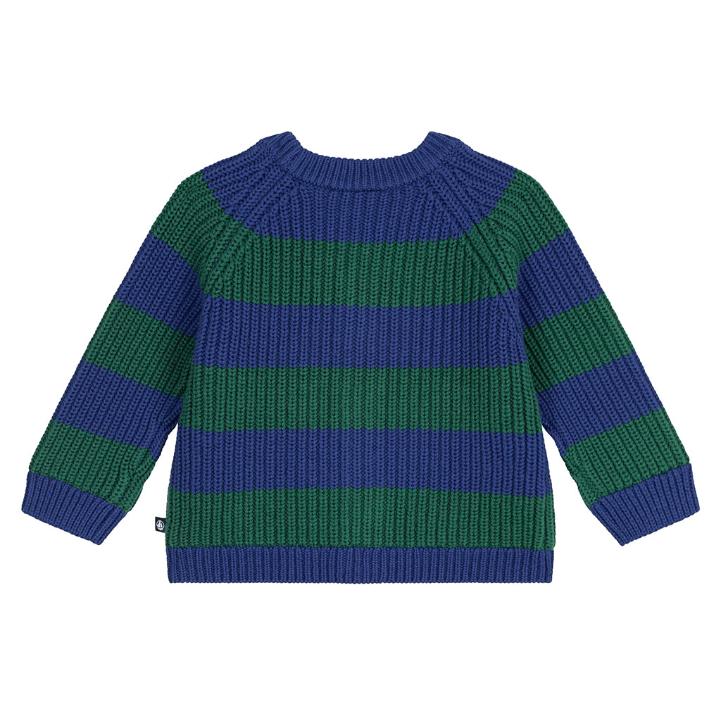 Petit Bateau Baby Cardigan Ultramarine Blue And Willow Green Stripes