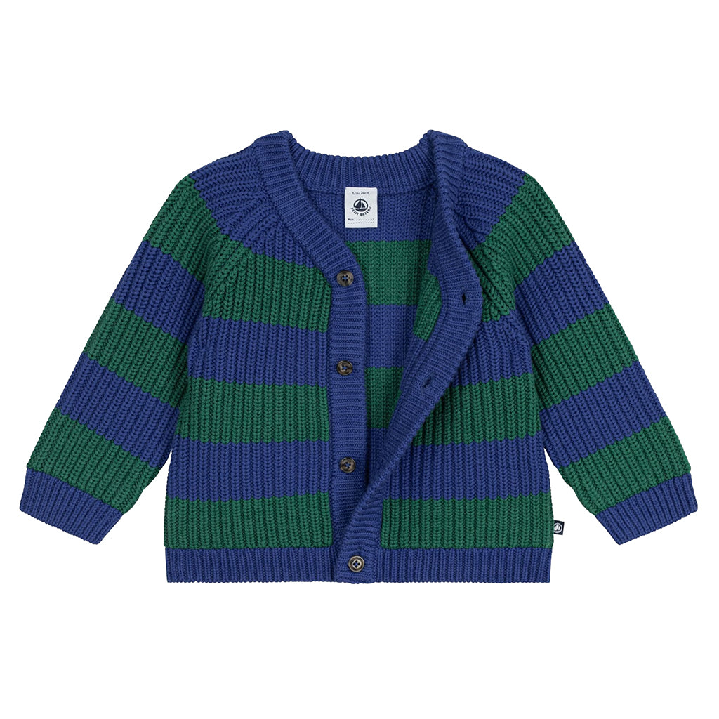 Petit Bateau Baby Cardigan Ultramarine Blue And Willow Green Stripes