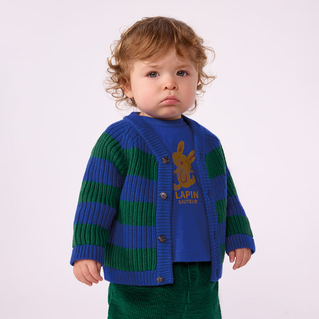 Petit Bateau Baby Cardigan Ultramarine Blue And Willow Green Stripes