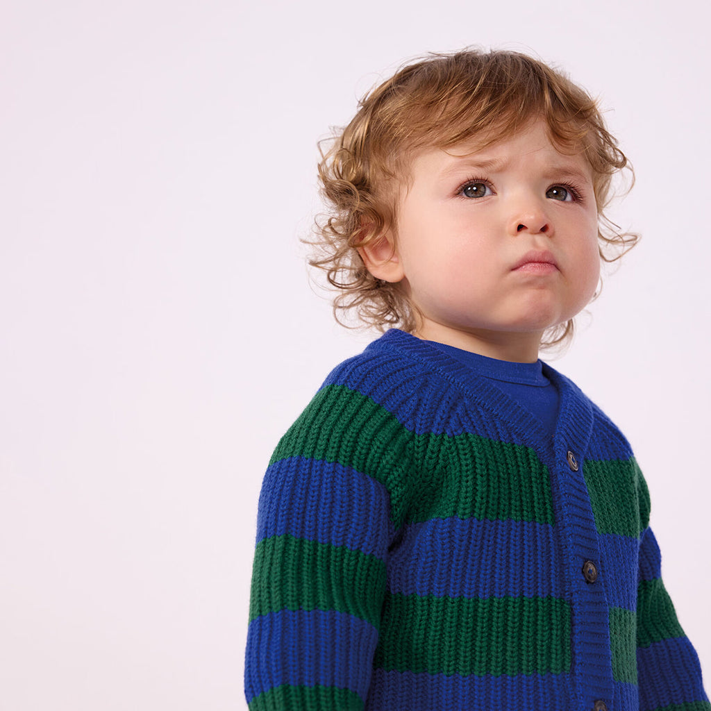 Petit Bateau Baby Cardigan Ultramarine Blue And Willow Green Stripes
