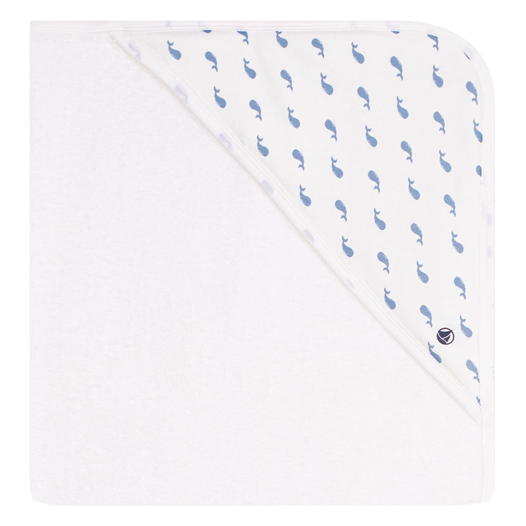 Petit Bateau Baby Bath Square Towel White With Whale Print