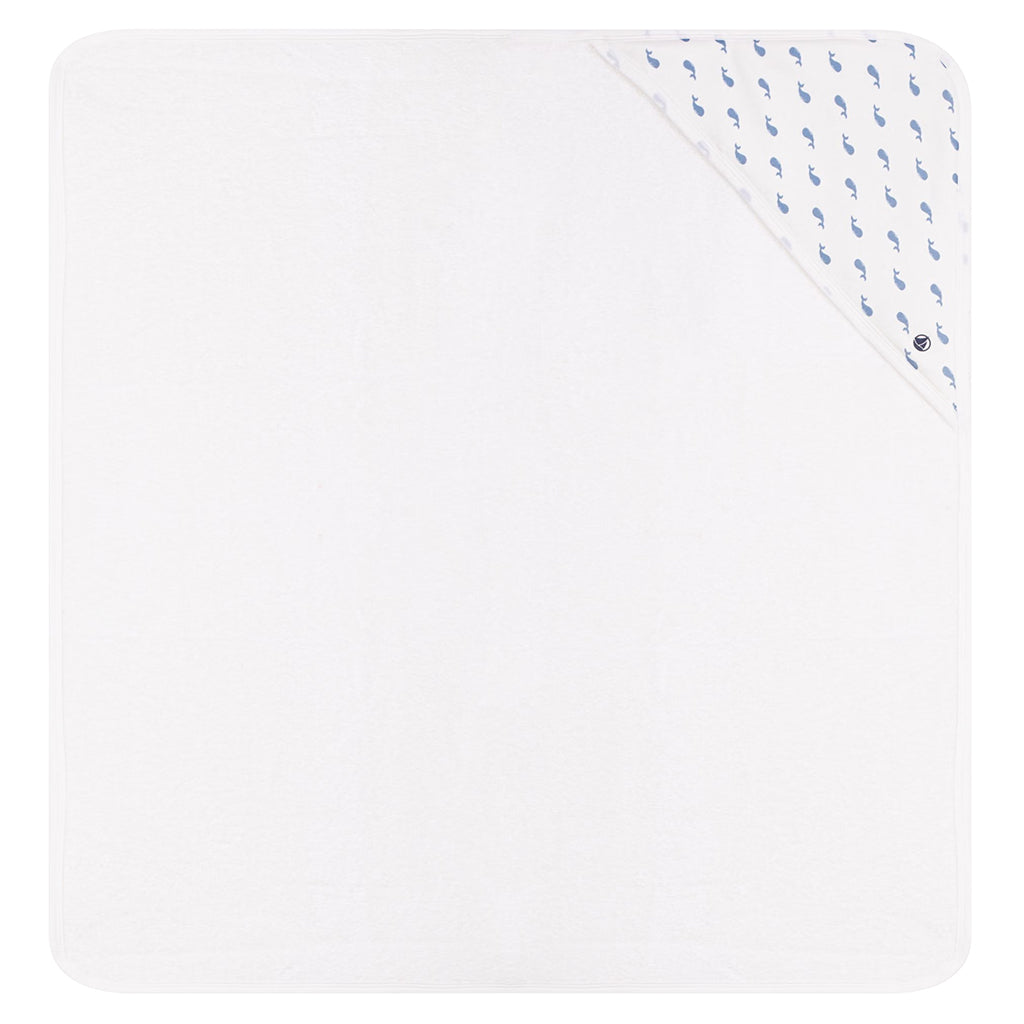 Petit Bateau Baby Bath Square Towel White With Whale Print