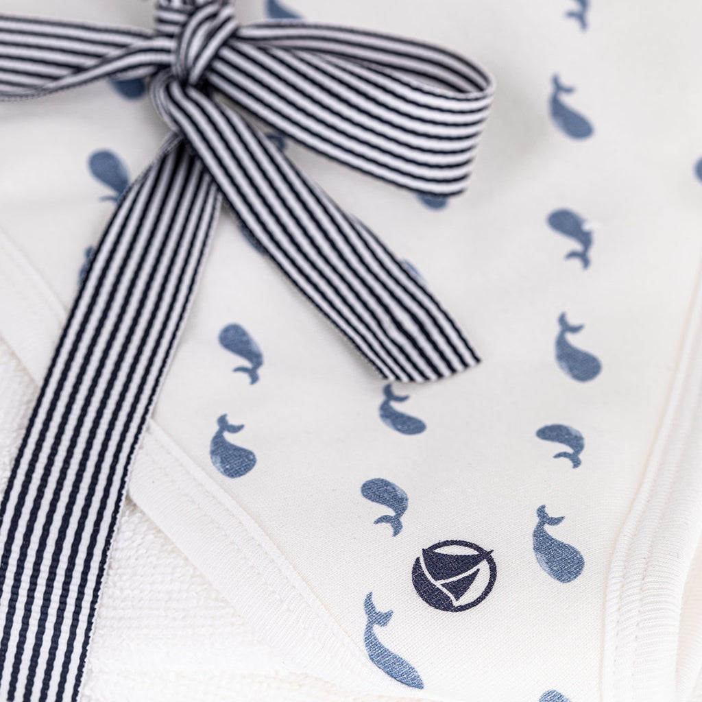 Petit Bateau Baby Bath Square Towel White With Whale Print