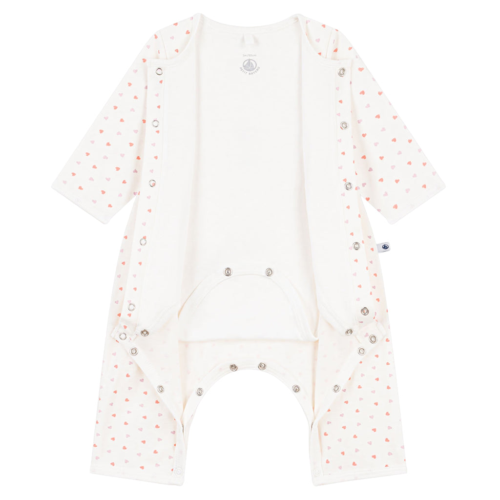 Petit Bateau Baby Bodyjama Pyjamas White Heart Print