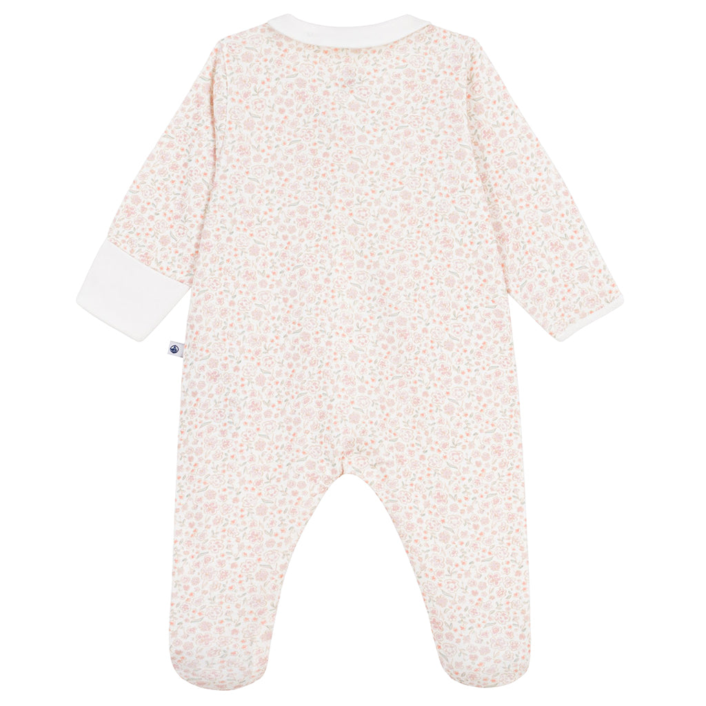 Petit Bateau Baby Collared Zip Pyjamas White With Floral Print