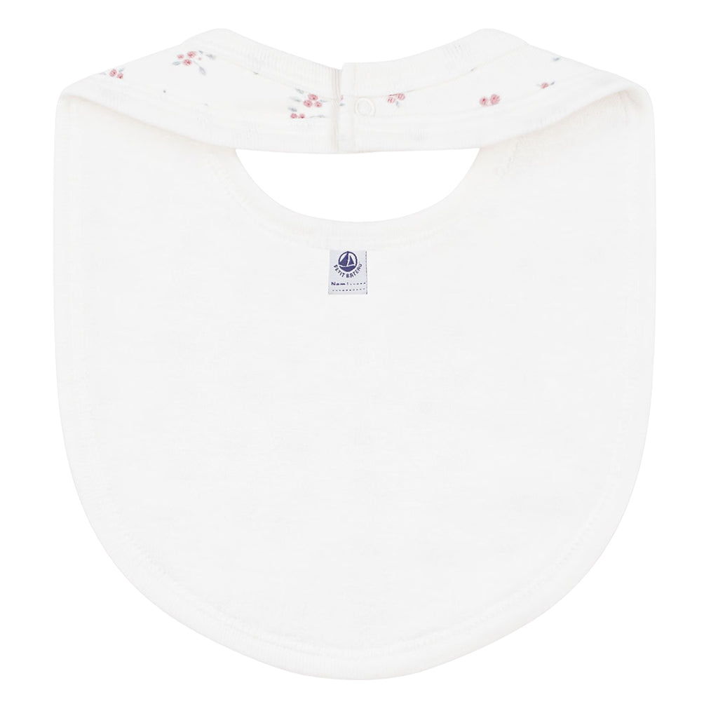 Petit Bateau Baby Bib White With Barely Pink Floral Print