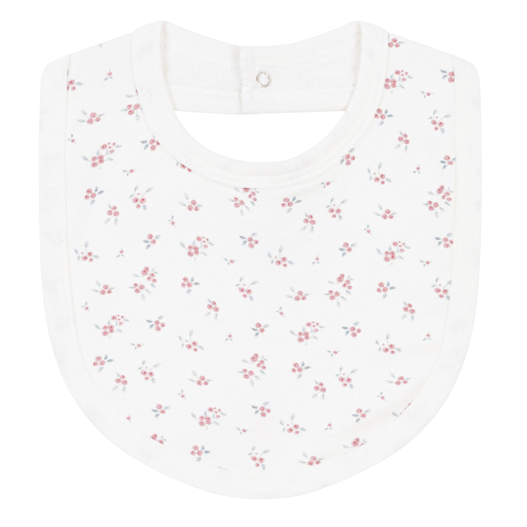 Petit Bateau Baby Bib White With Barely Pink Floral Print