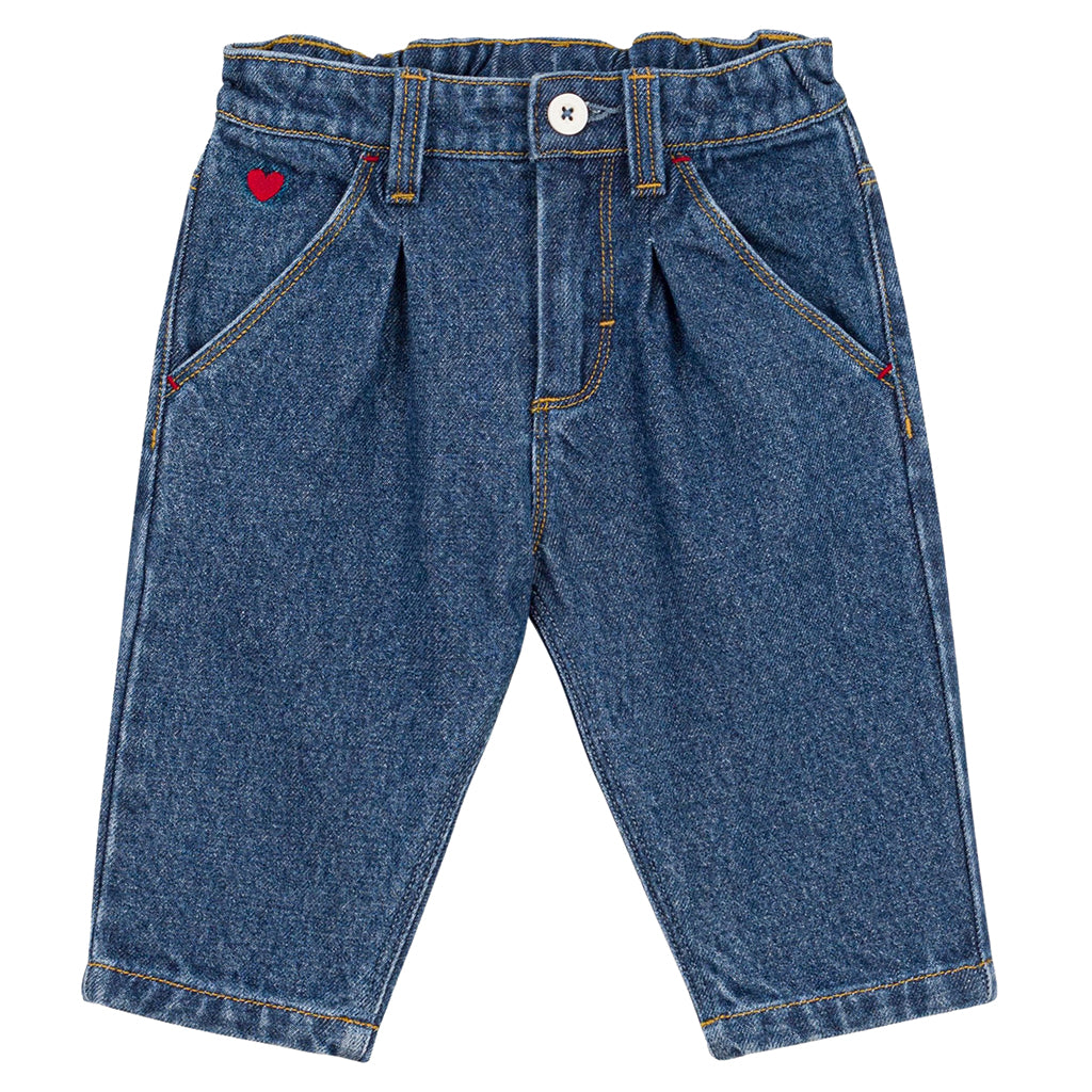 Petit Bateau Baby Pants Medium Denim Blue With Heart