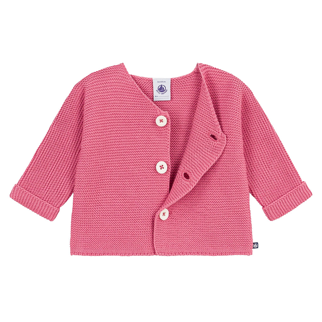 Petit Bateau Baby Garter Stitch Cardigan New Cheek Pink