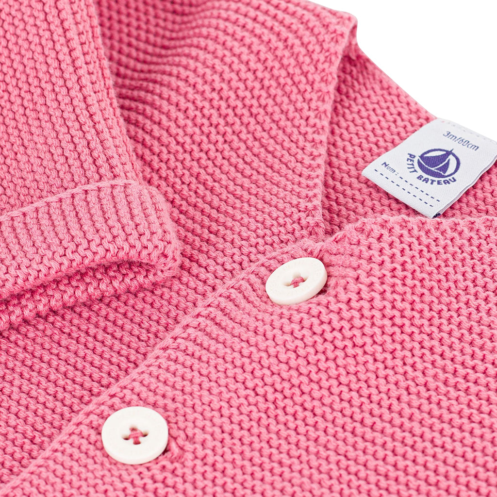 Petit Bateau Baby Garter Stitch Cardigan New Cheek Pink
