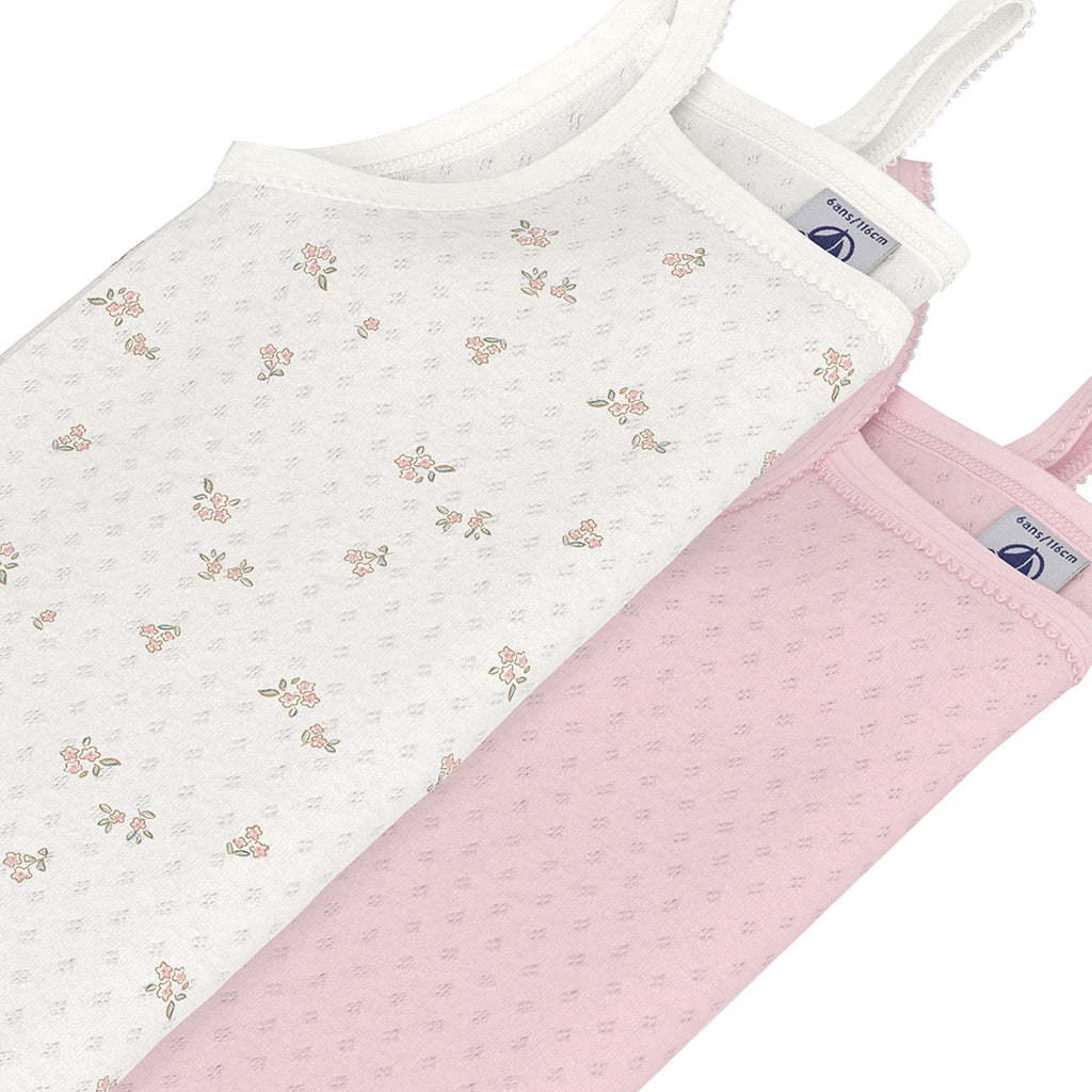 Petit Bateau Child Set Of Two Tank Tops Floral Print Barely Pink