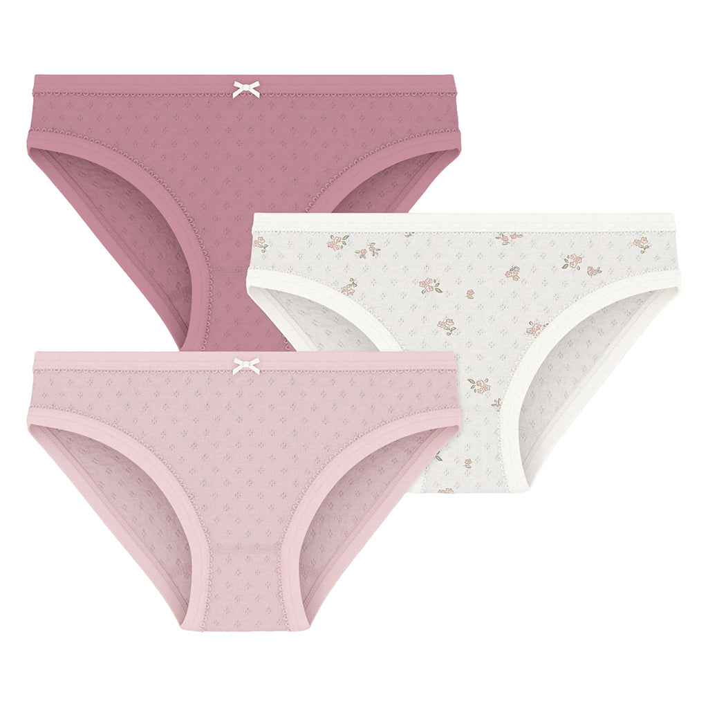 Petit Bateau Child Set Of Three Underwear Floral Print Barely Pink