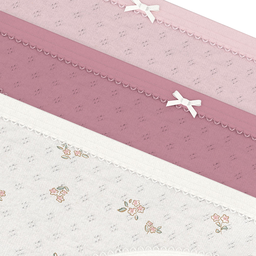 Petit Bateau Child Set Of Three Underwear Floral Print Barely Pink