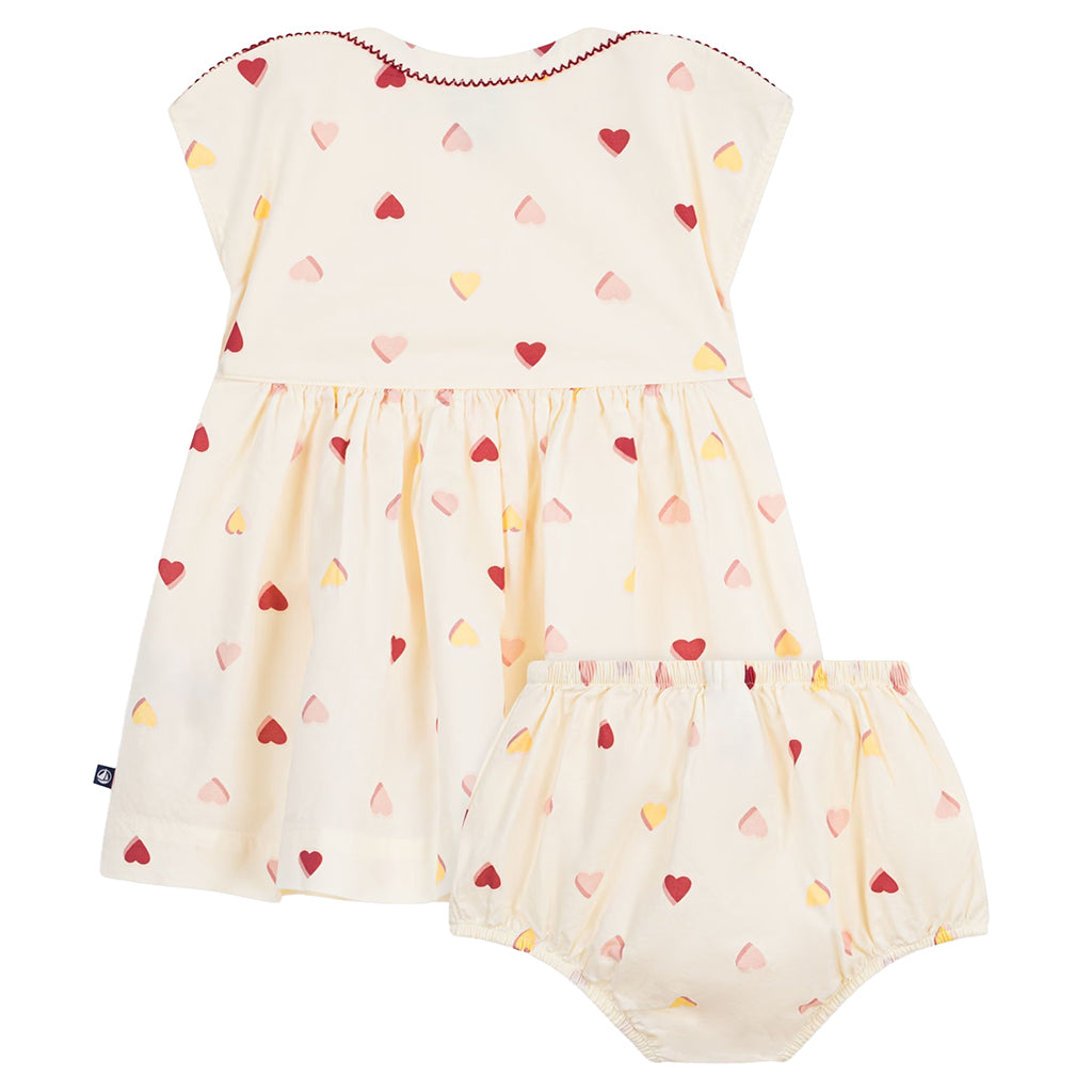 Petit Bateau Baby Dress With Bloomers Cream Heart Print
