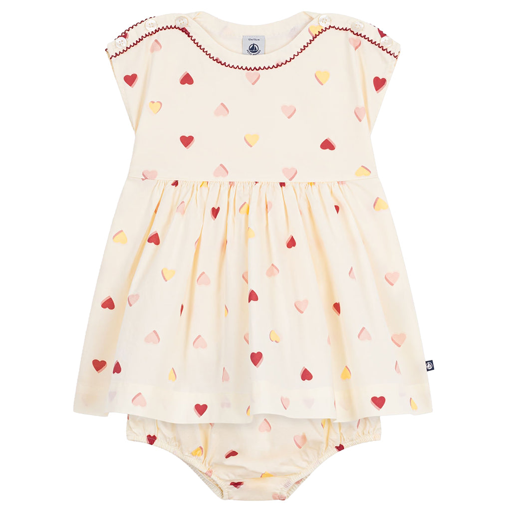 Petit Bateau Baby Dress With Bloomers Cream Heart Print
