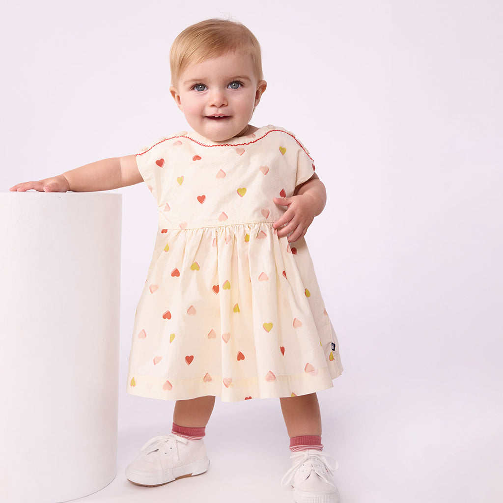 Petit Bateau Baby Dress With Bloomers Cream Heart Print