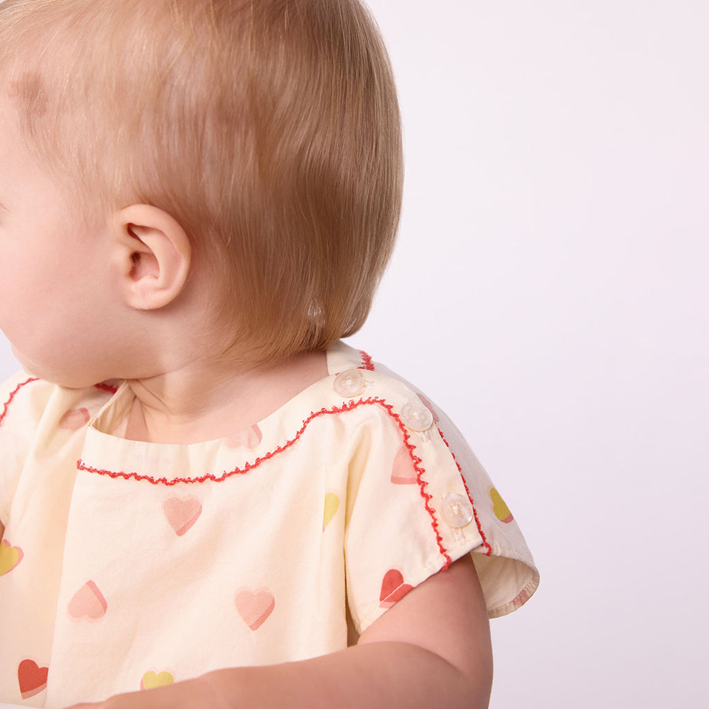 Petit Bateau Baby Dress With Bloomers Cream Heart Print