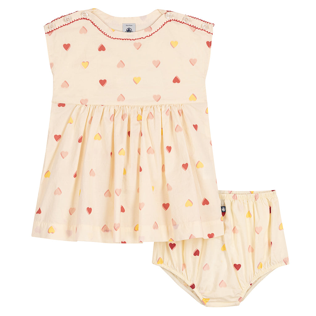 Petit Bateau Baby Dress With Bloomers Cream Heart Print