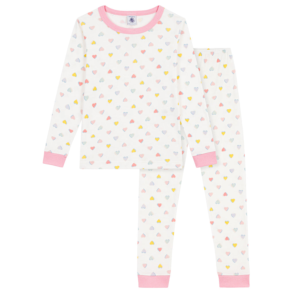 Petit Bateau Child Pyjamas White Hearts Print