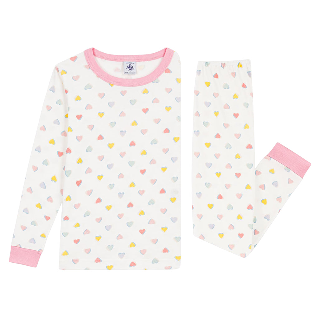 Petit Bateau Child Pyjamas White Hearts Print