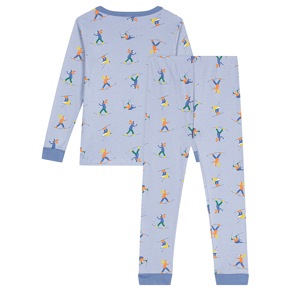 Petit Bateau Child Pyjamas Polaire Blue Skiers Print