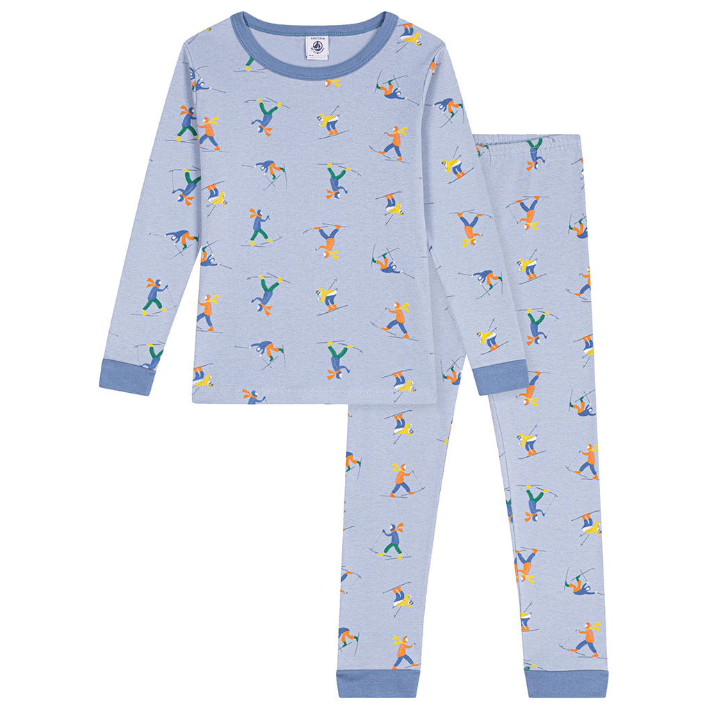 Petit Bateau Child Pyjamas Polaire Blue Skiers Print