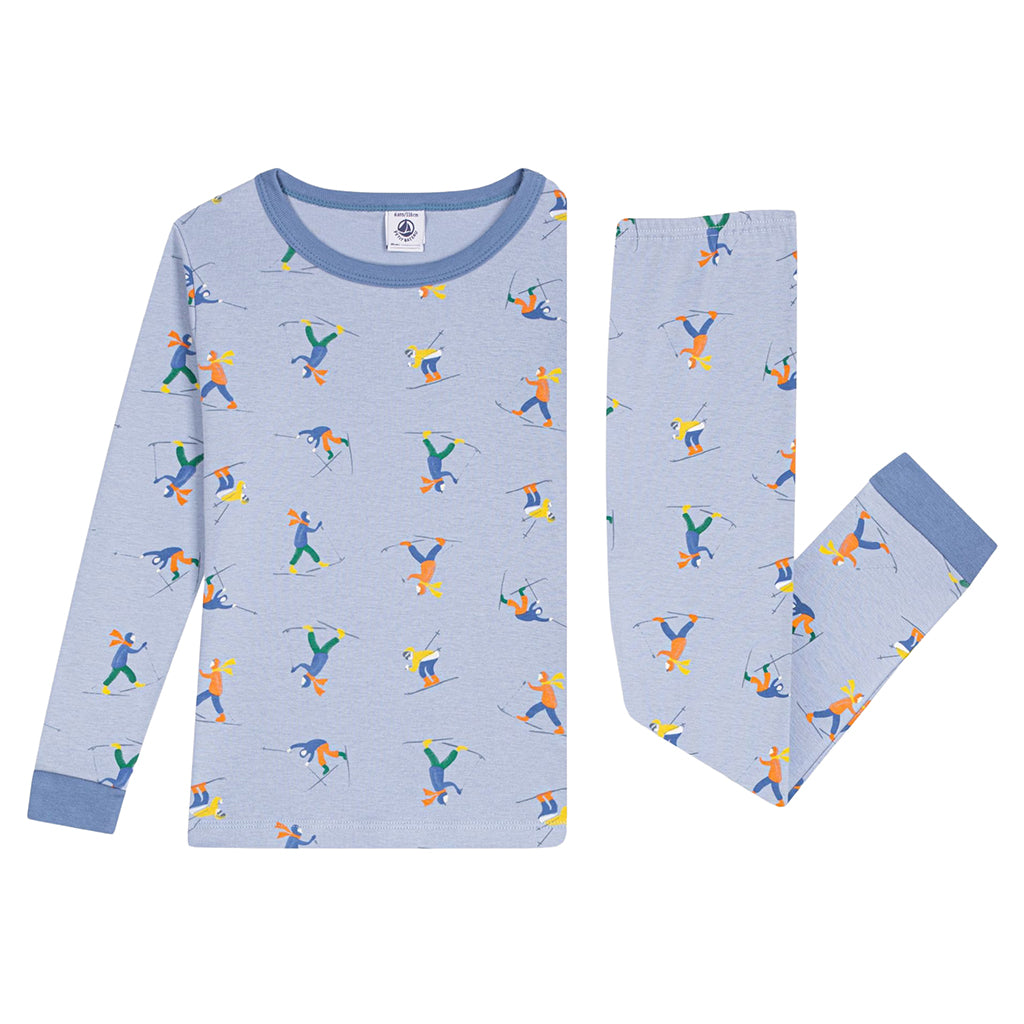 Petit Bateau Child Pyjamas Polaire Blue Skiers Print